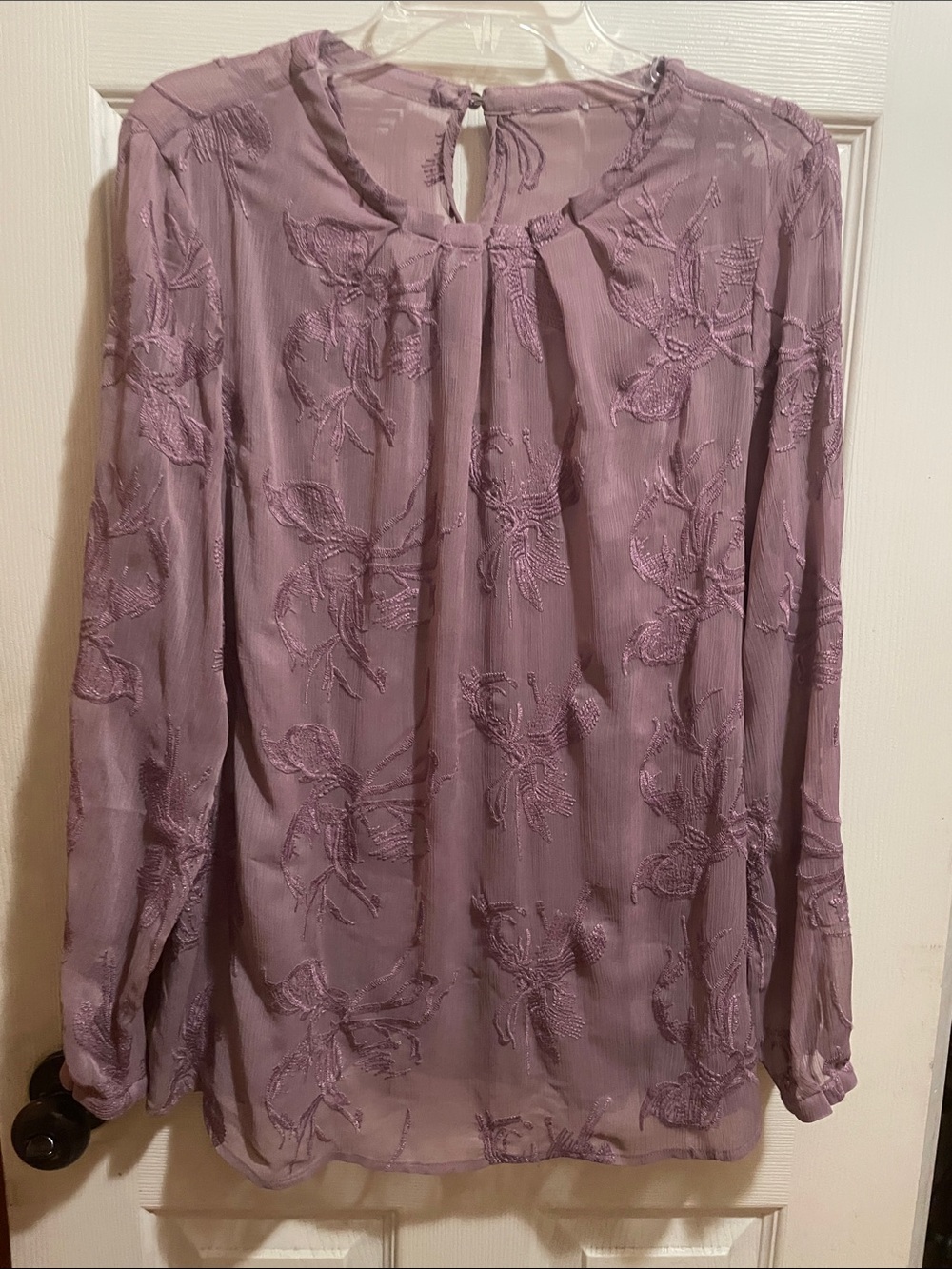 Chico's Lavender Embroidered Long-Sleeve Blouse